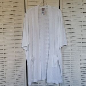 Chico's White Open-Front Short Sleeve Pocket Cardigan